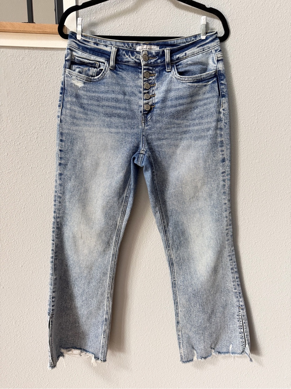 Flying Monkey High Rise Crop Flare Side Slit Jeans 30
